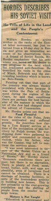 Wiliam Hordes describes his visit to Belorussia (1936)